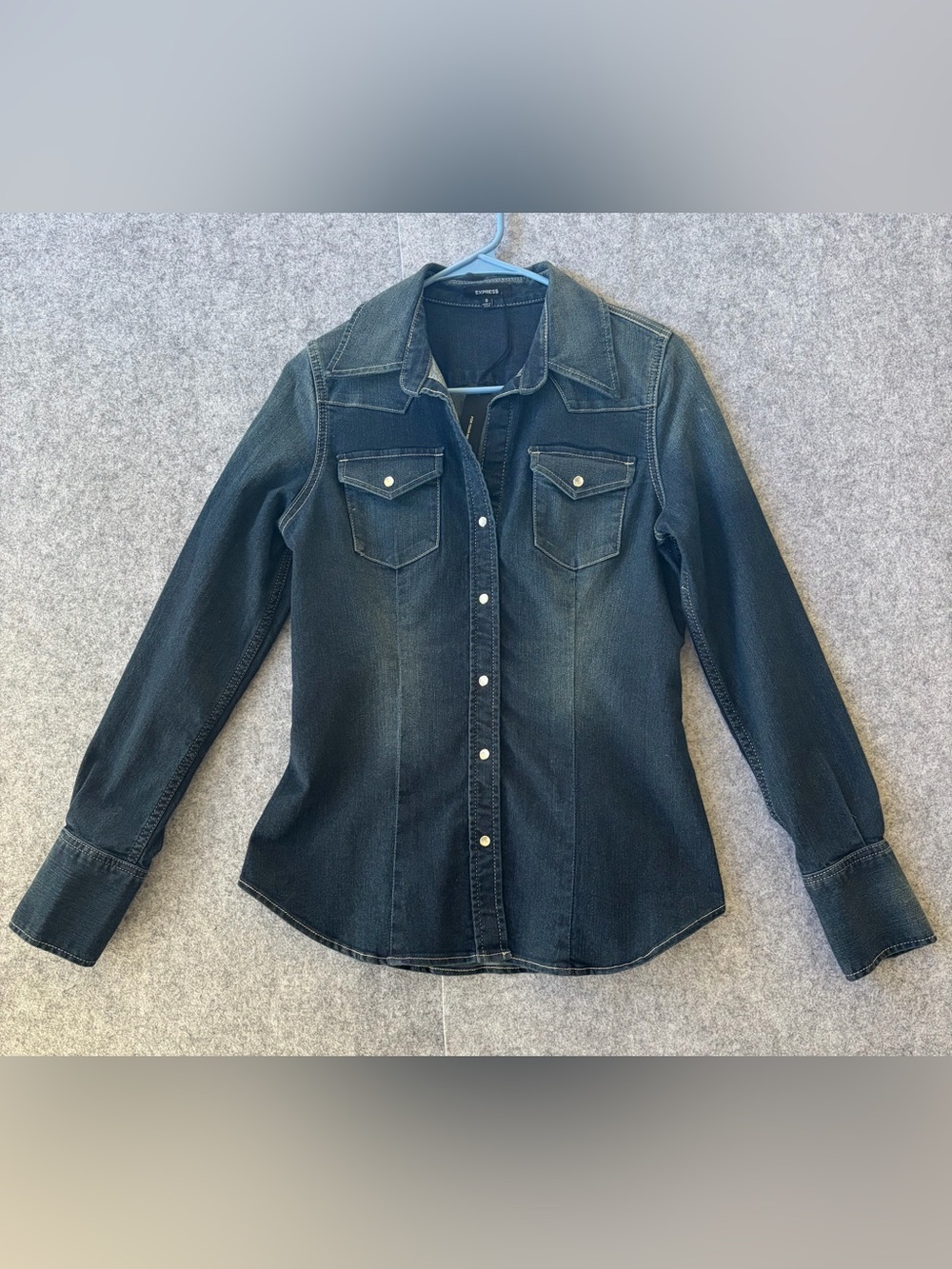 Express Women's Dark Indigo Denim Snap-Front Shirt